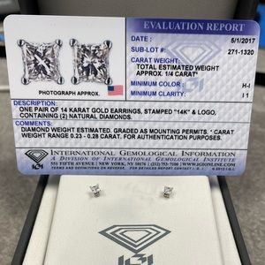 Pair of diamond earrings. Total weight 1/4 carat